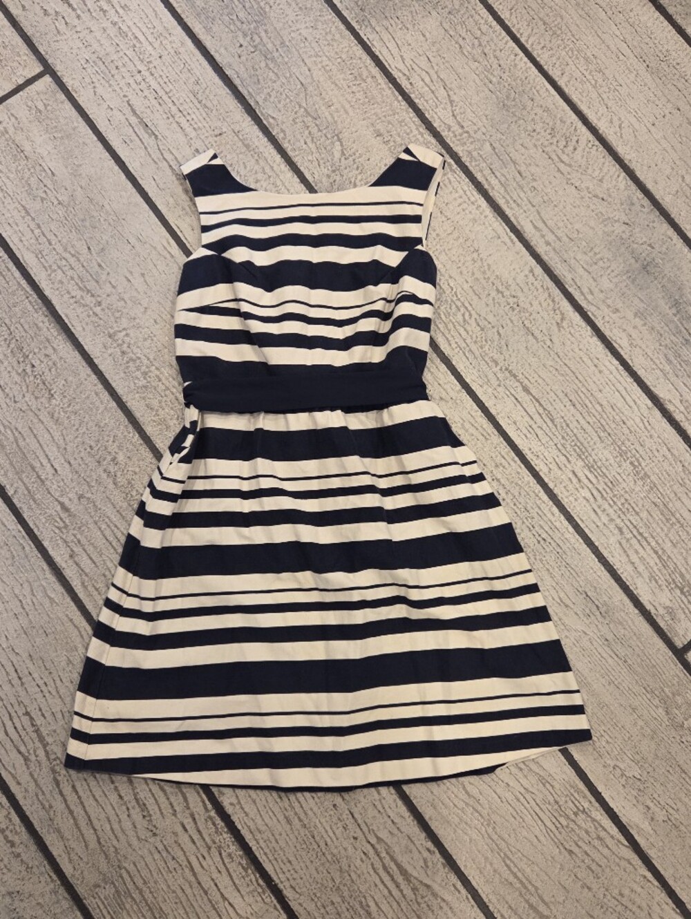 The Limited Navy & White Striped Sleeveless Fit-and-Flare Dress With Pockets